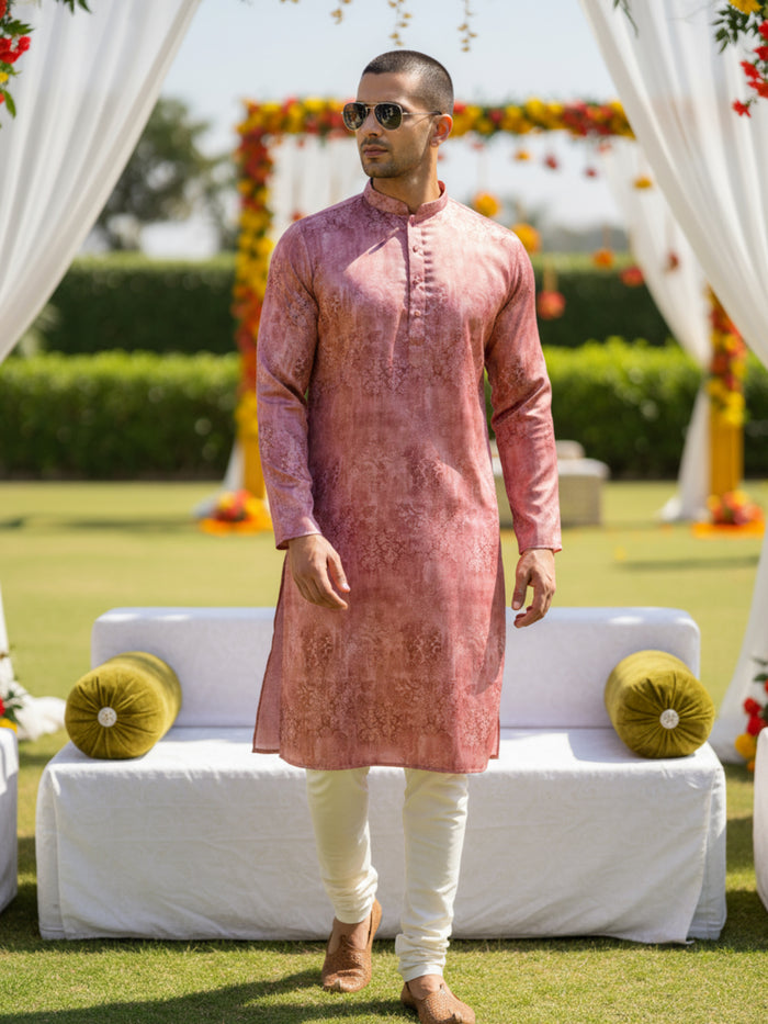 Men's Pink Kurta Churidar Set