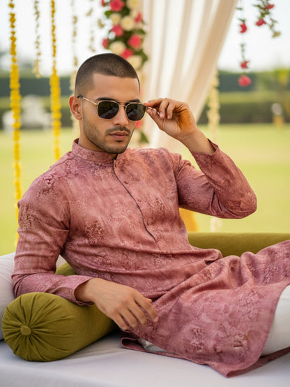 Men's Pink Kurta Churidar Set