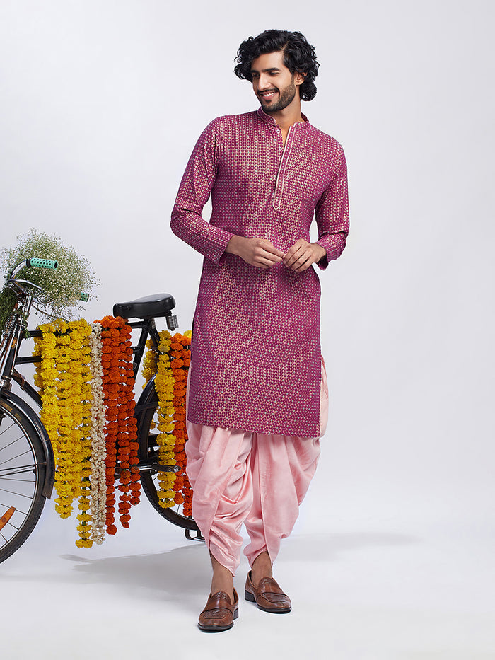 Men's Pink Kurta Dhoti Set