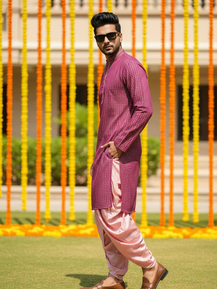 Men's Pink Kurta Dhoti Set