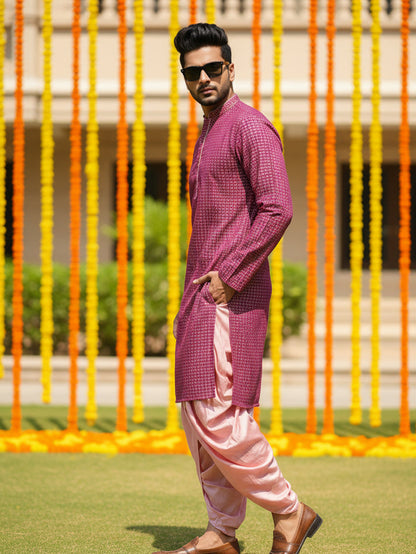Men's Pink Kurta Dhoti Set