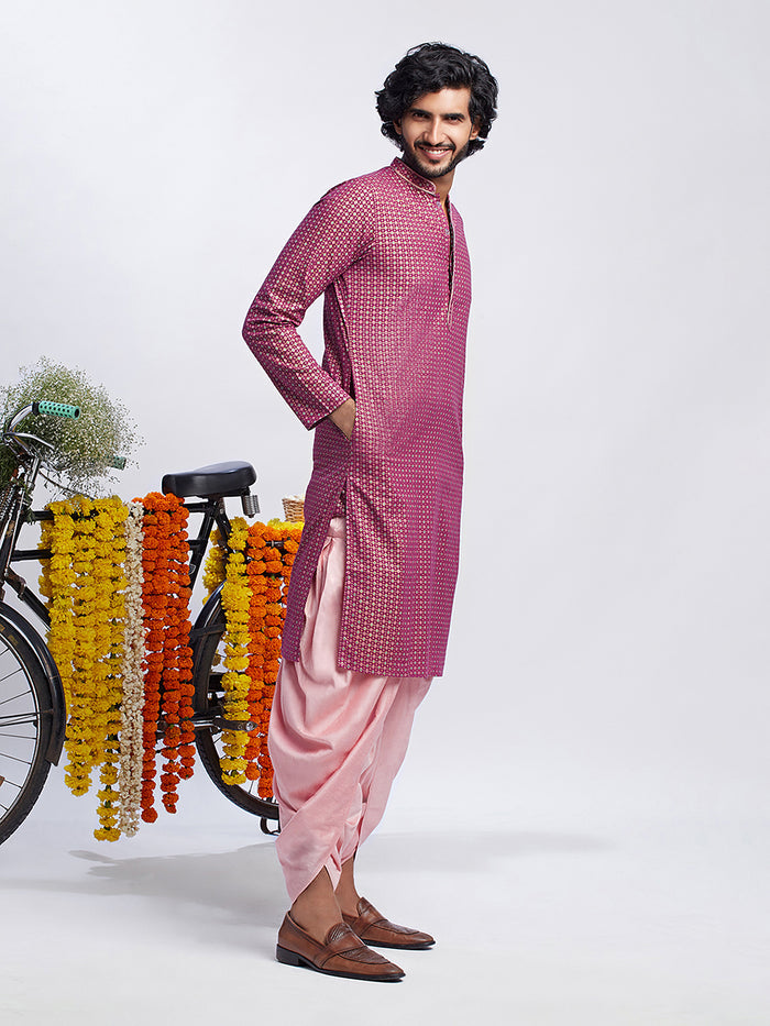 Men's Pink Kurta Dhoti Set