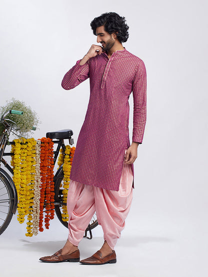 Men's Pink Kurta Dhoti Set