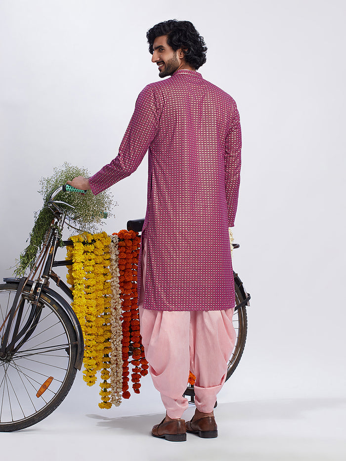Men's Pink Kurta Dhoti Set