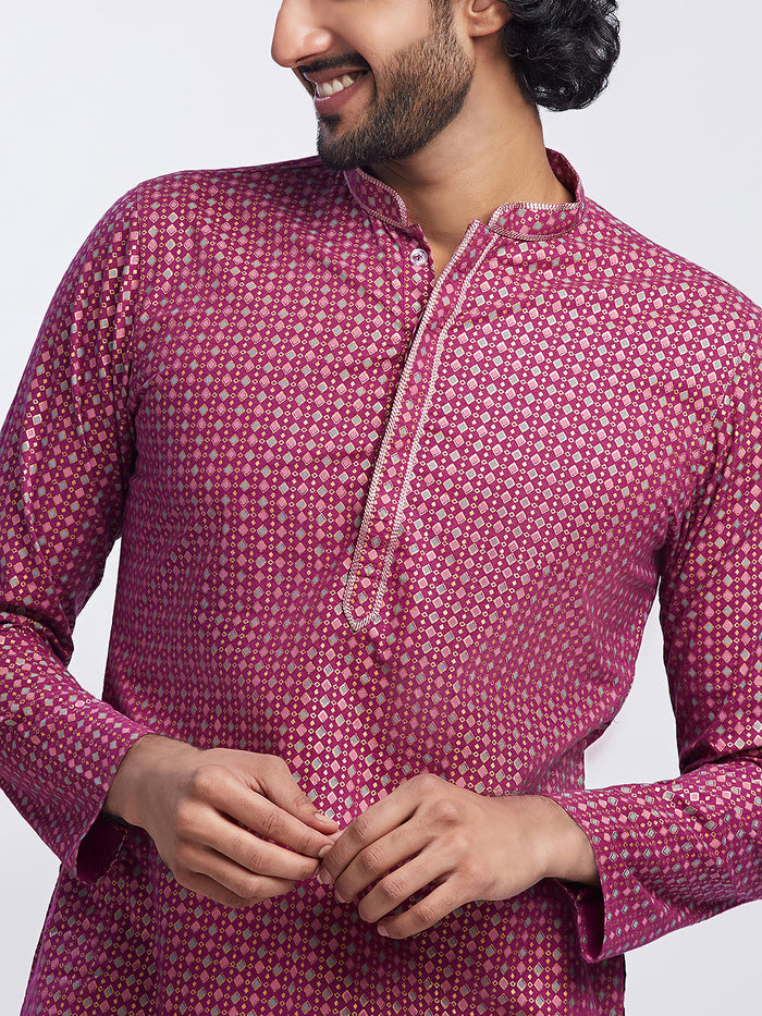 Men's Pink Kurta Dhoti Set