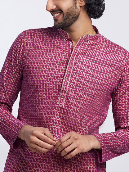 Men's Pink Kurta Dhoti Set