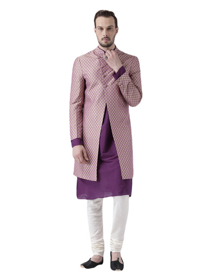 Men's Purple Indowestern Set With Kurta and Churidar