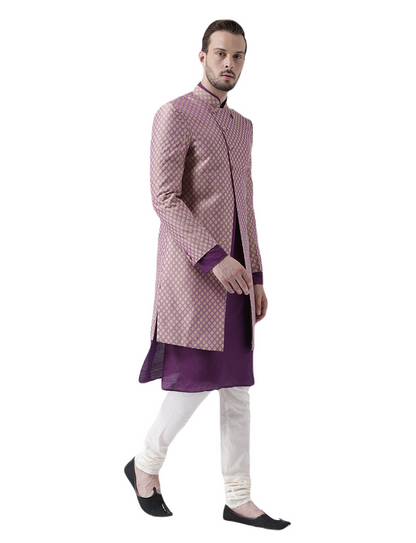 Men's Purple Indowestern Set With Kurta and Churidar