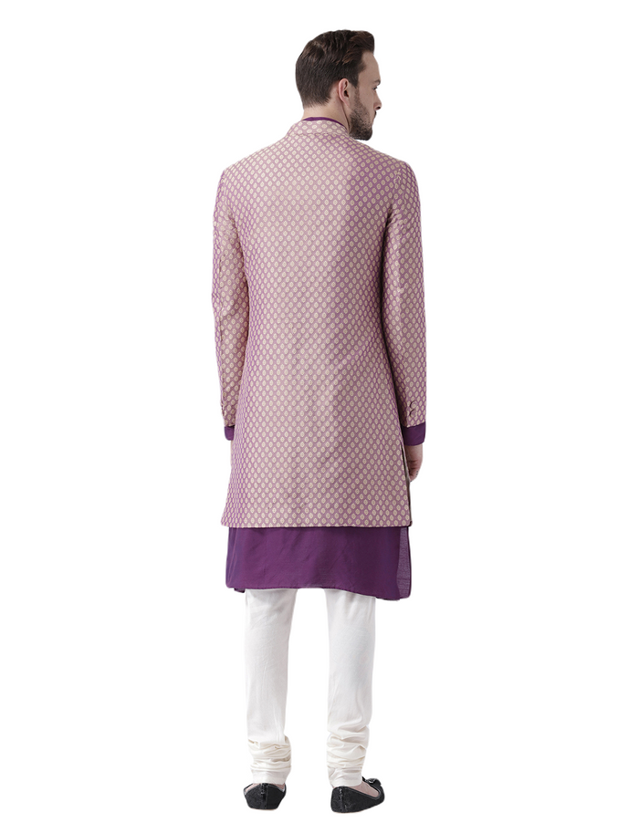 Men's Purple Indowestern Set With Kurta and Churidar