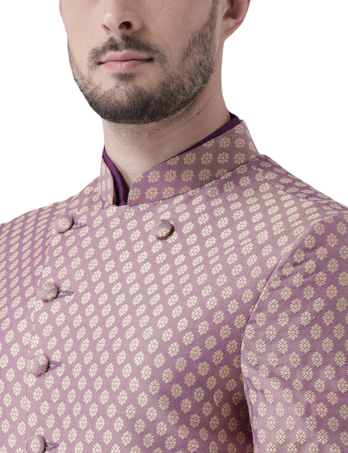 Men's Purple Indowestern Set With Kurta and Churidar