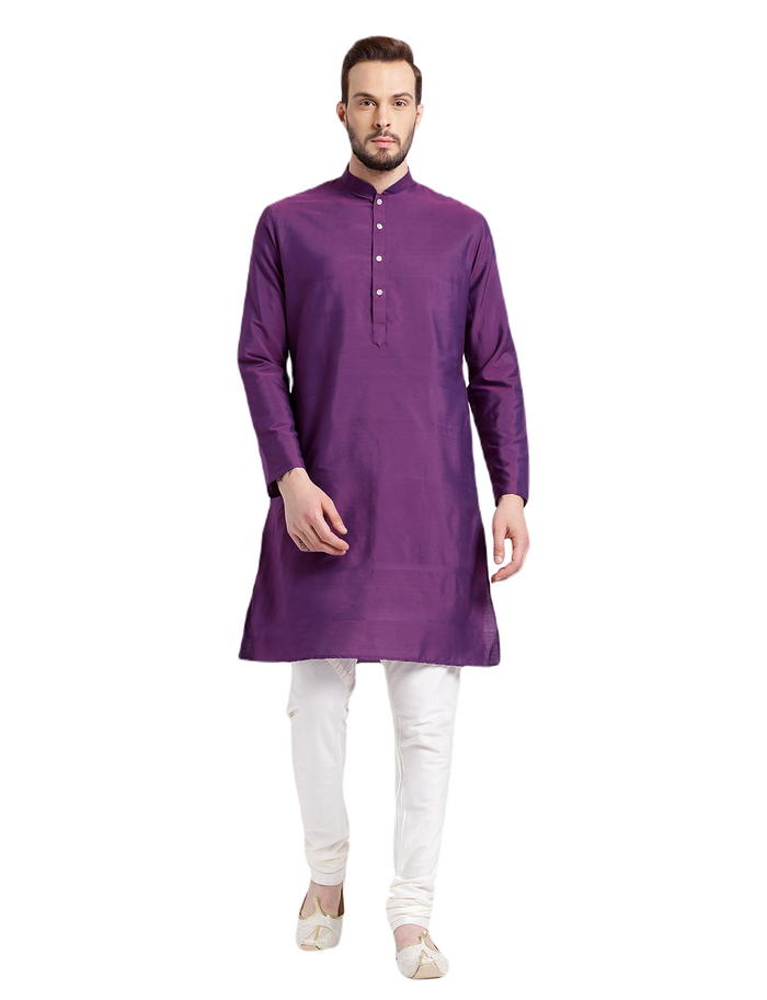 Men's Purple Indowestern Set With Kurta and Churidar