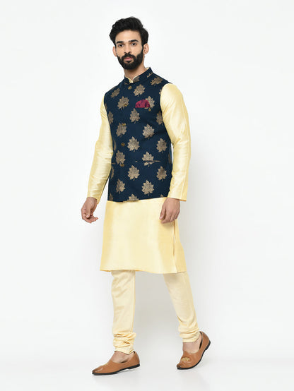 Men's Teal Green Kurta Jacket Pyjama Set