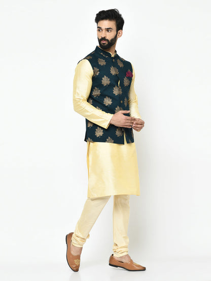 Men's Teal Green Kurta Jacket Pyjama Set