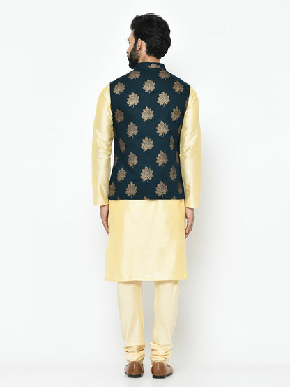 Men's Teal Green Kurta Jacket Pyjama Set
