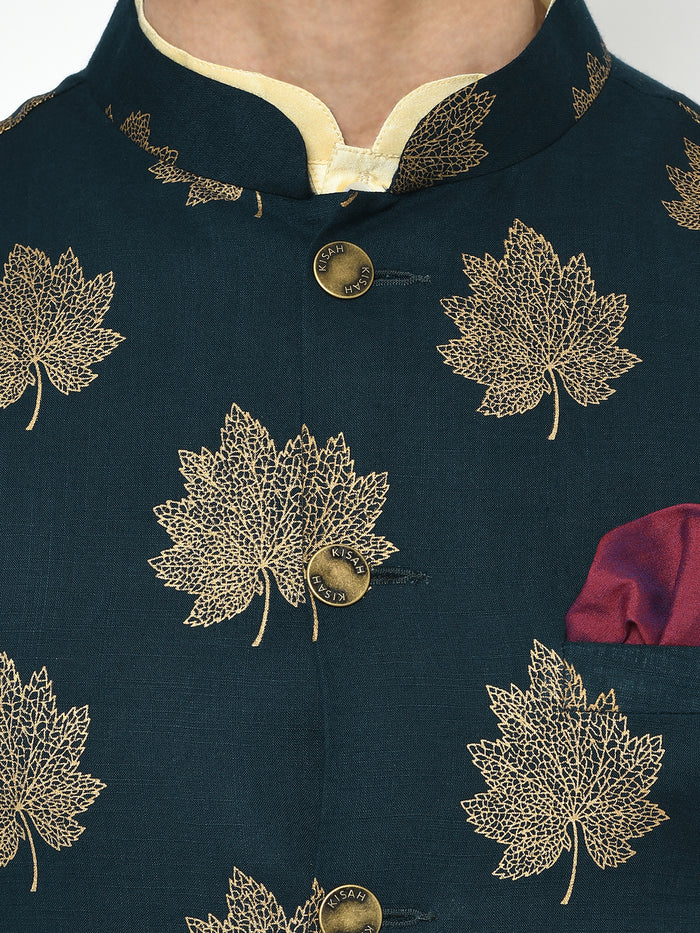 Men's Teal Green Kurta Jacket Pyjama Set