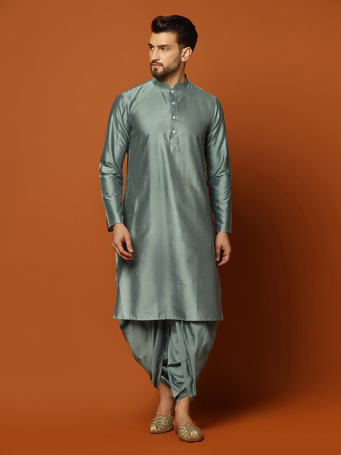 Men's Teal Kurta Jacket Dhoti Set