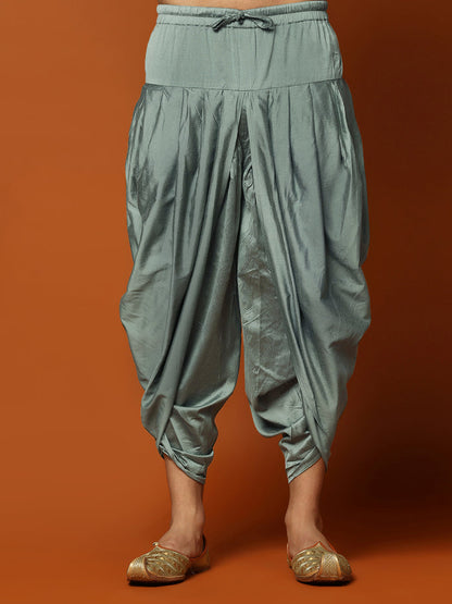 Men's Teal Kurta Jacket Dhoti Set