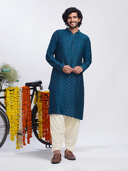 Men's Turquoise Blue Kurta Patiala Set