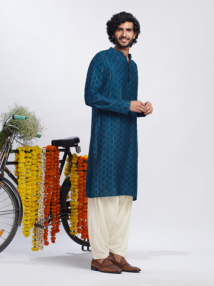 Men's Turquoise Blue Kurta Patiala Set