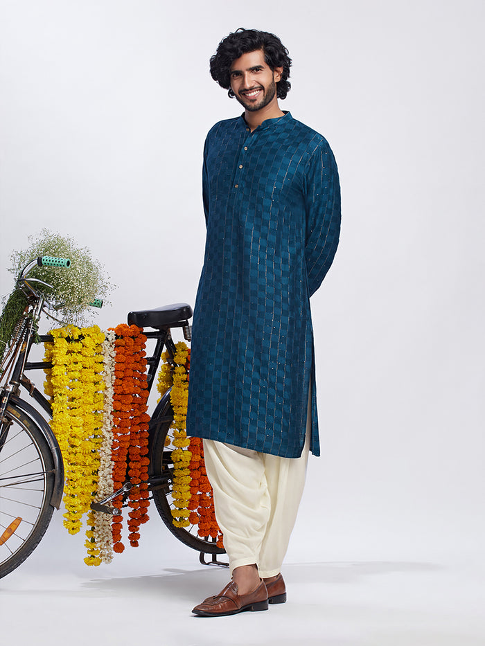Men's Turquoise Blue Kurta Patiala Set