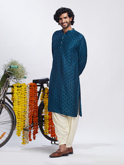 Men's Turquoise Blue Kurta Patiala Set
