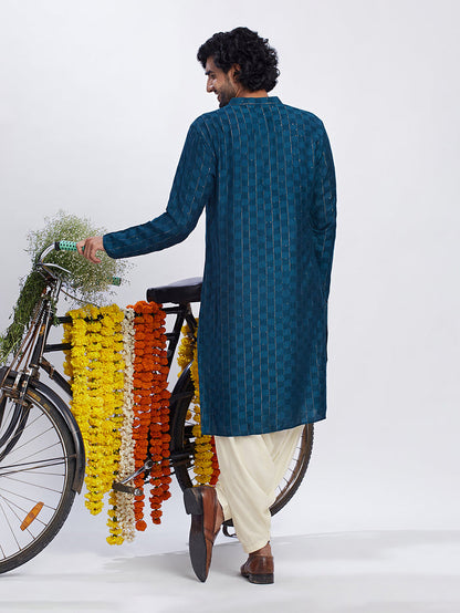 Men's Turquoise Blue Kurta Patiala Set