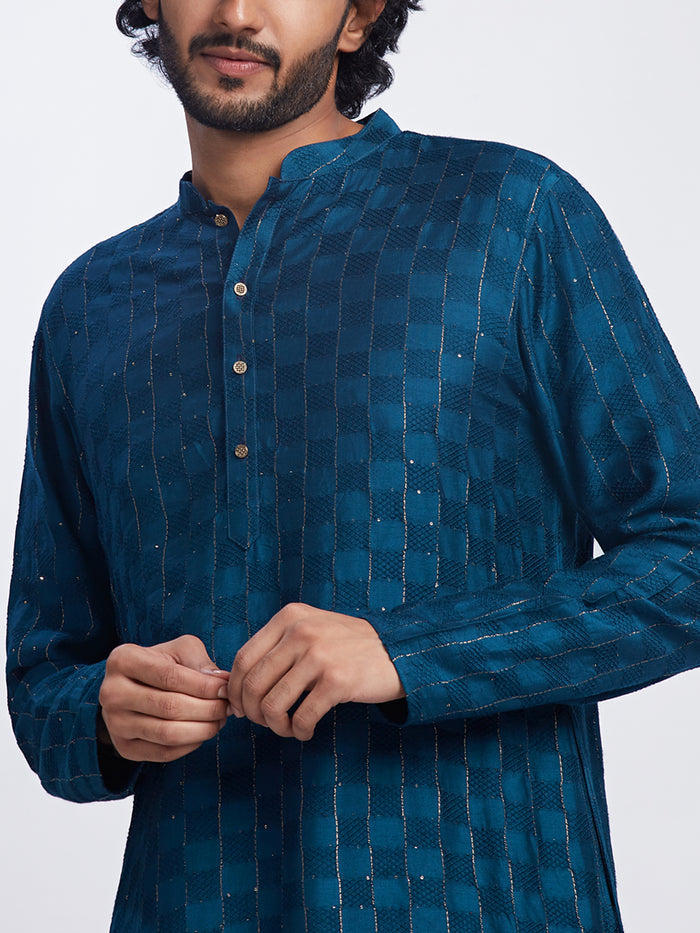Men's Turquoise Blue Kurta Patiala Set