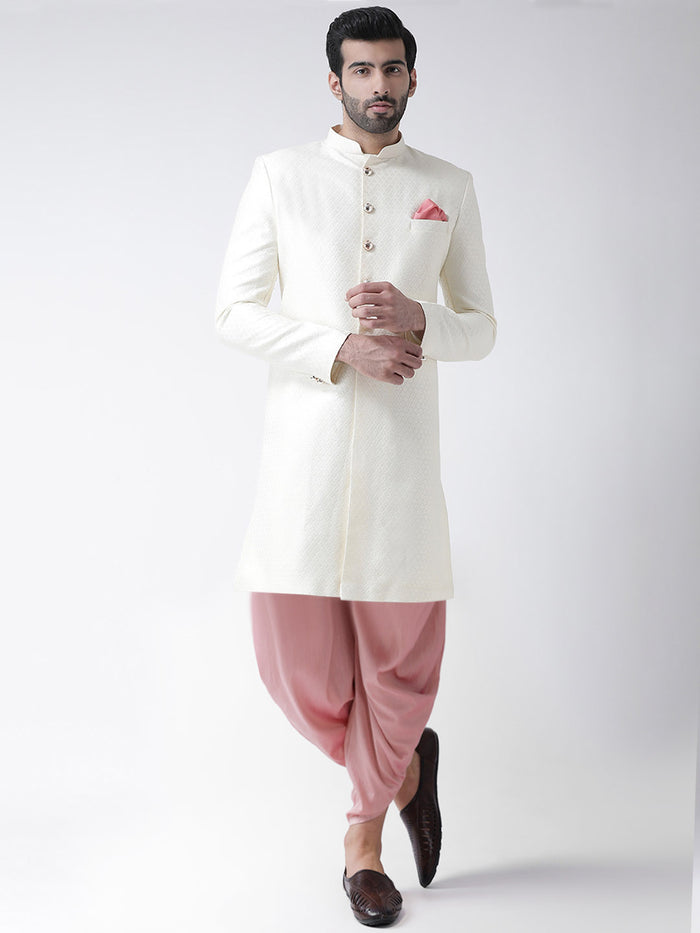 Men's White Indowestern Set With Dhoti