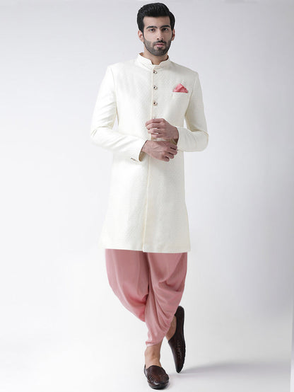 Men's White Indowestern Set With Dhoti