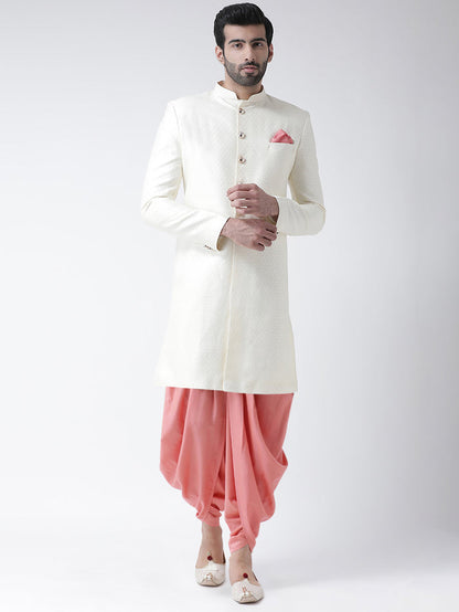 Men's White Indowestern Set With Dhoti