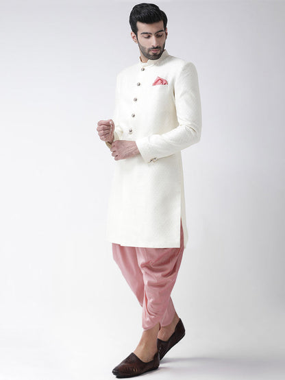 Men's White Indowestern Set With Dhoti