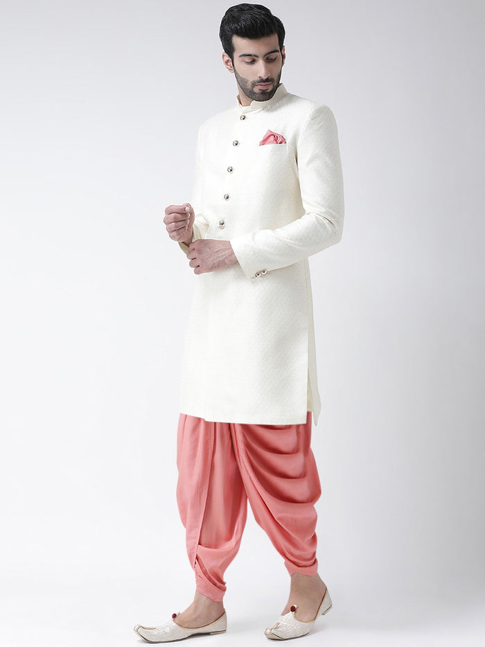 Men's White Indowestern Set With Dhoti