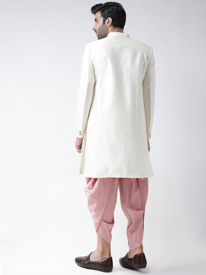 Men's White Indowestern Set With Dhoti