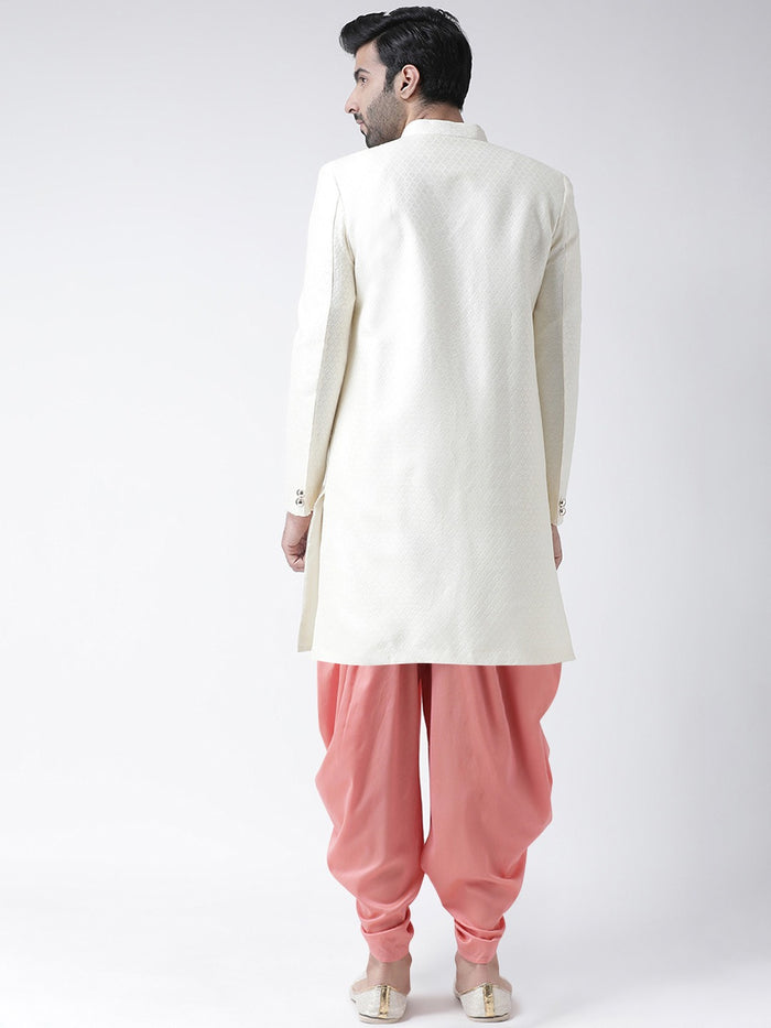 Men's White Indowestern Set With Dhoti