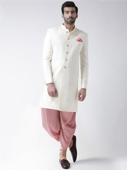 Men's White Indowestern Set With Dhoti