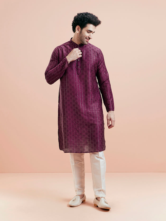 Men's Wine Kurta Trouser Set