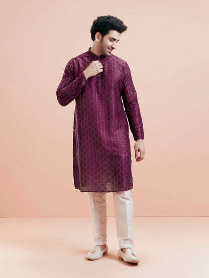 Men's Wine Kurta Trouser Set