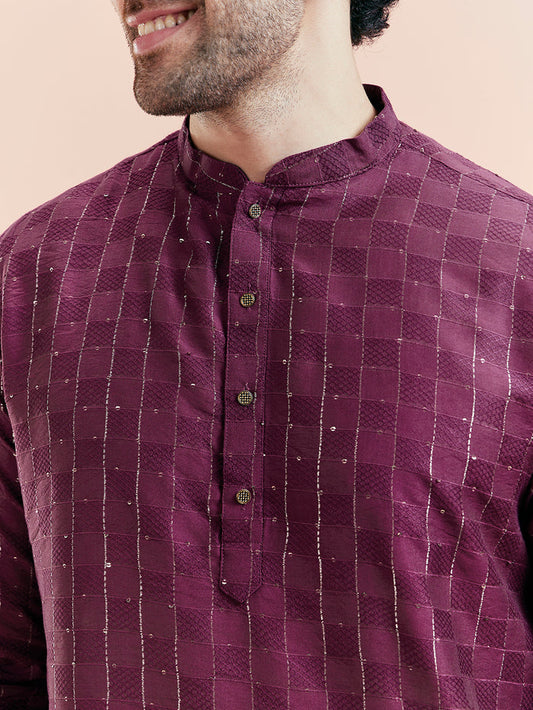 Men's Wine Kurta Trouser Set