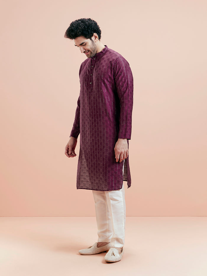 Men's Wine Kurta Trouser Set