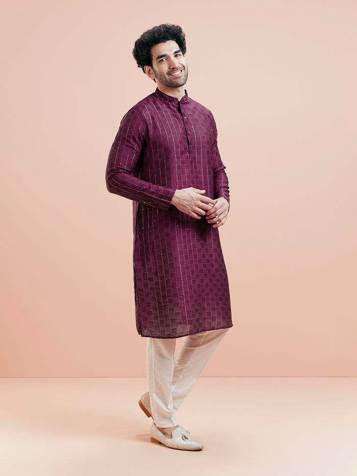 Men's Wine Kurta Trouser Set