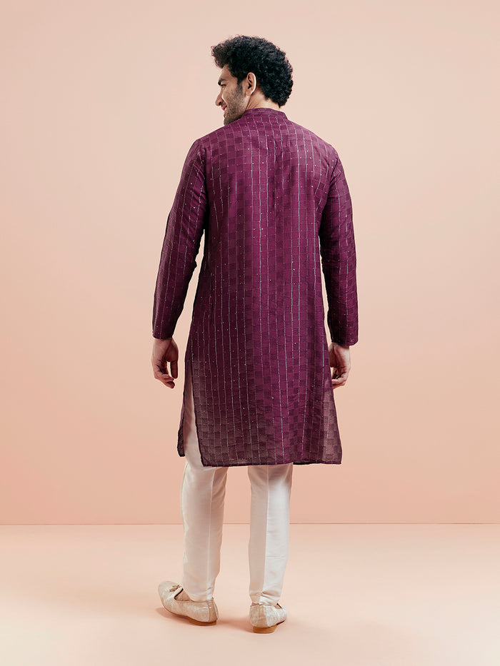 Men's Wine Kurta Trouser Set