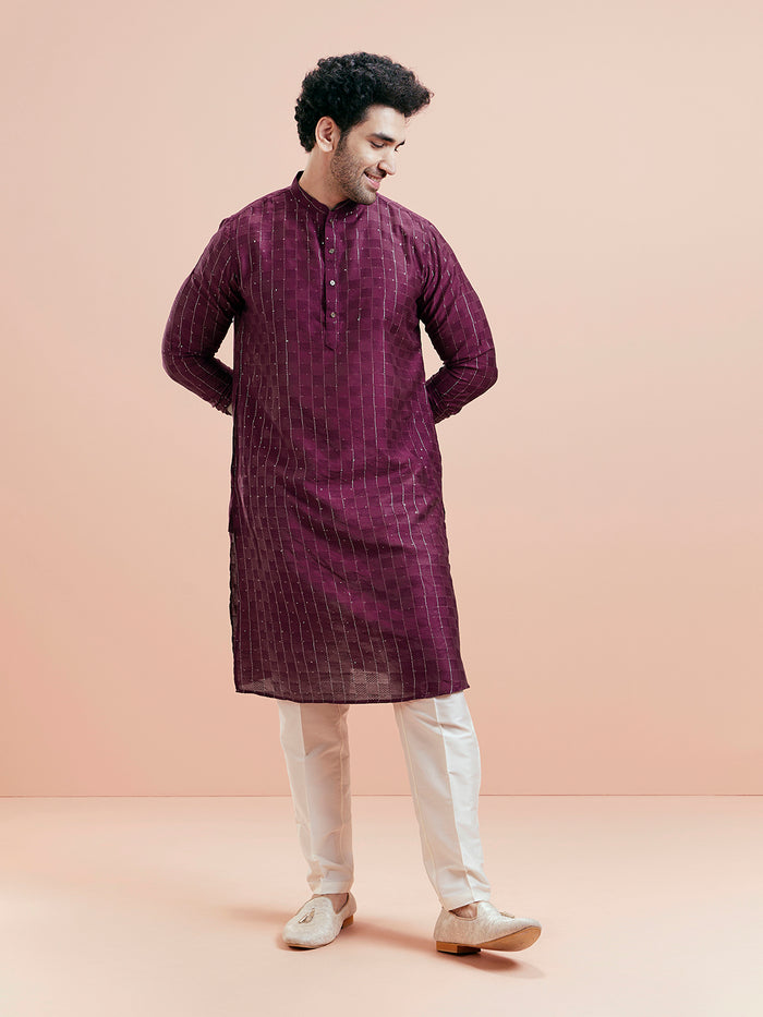 Men's Wine Kurta Trouser Set