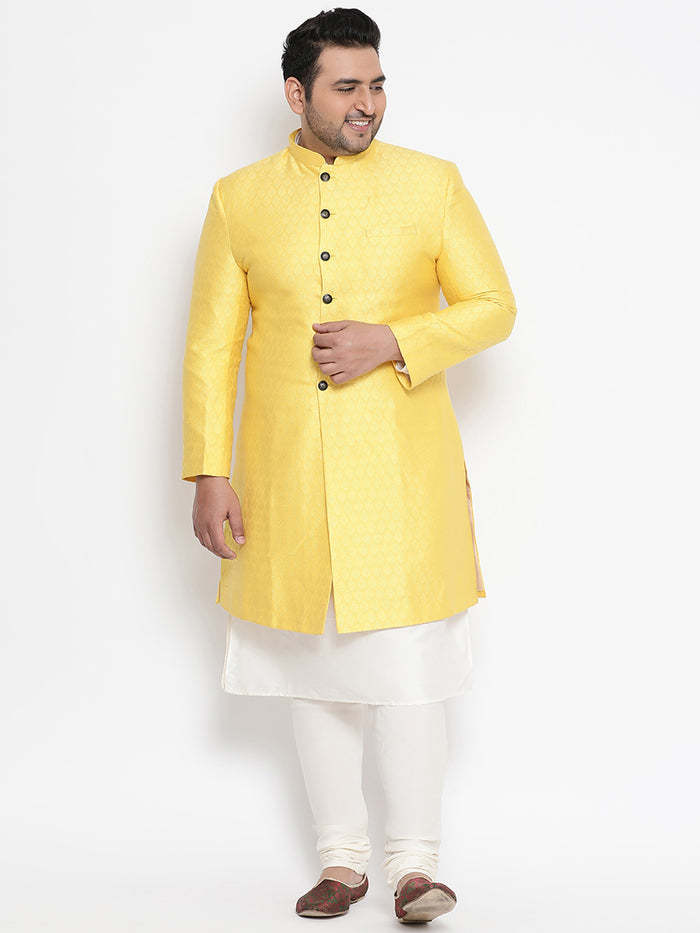 Men's Yellow Indowestern Set With Churidar