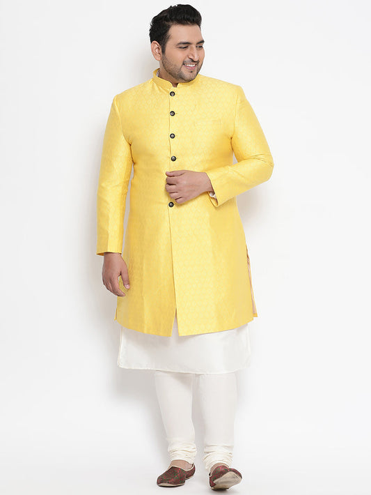 Men's Yellow Indowestern Set With Churidar