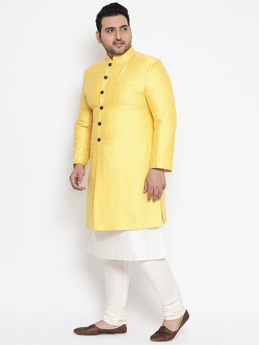 Men's Yellow Indowestern Set With Churidar