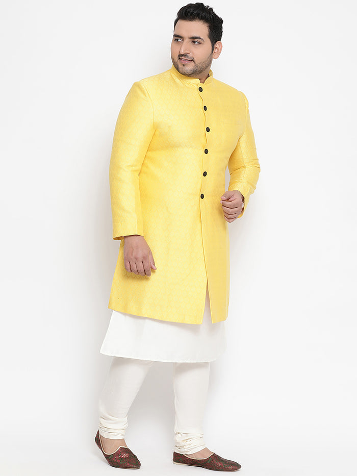 Men's Yellow Indowestern Set With Churidar