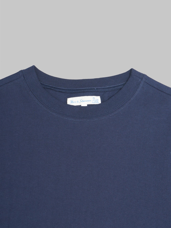 Merz b Schwanen 1940s Loopwheeled Relaxed Fit TShirt Ink Blue  collar
