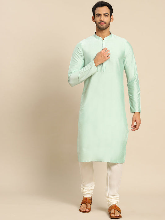 Mint Green Silk Blend Kurta Churidar Set