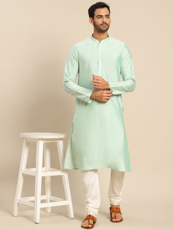Mint Green Silk Blend Kurta Churidar Set