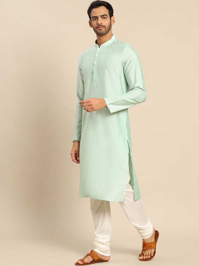 Mint Green Silk Blend Solid Long Kurta